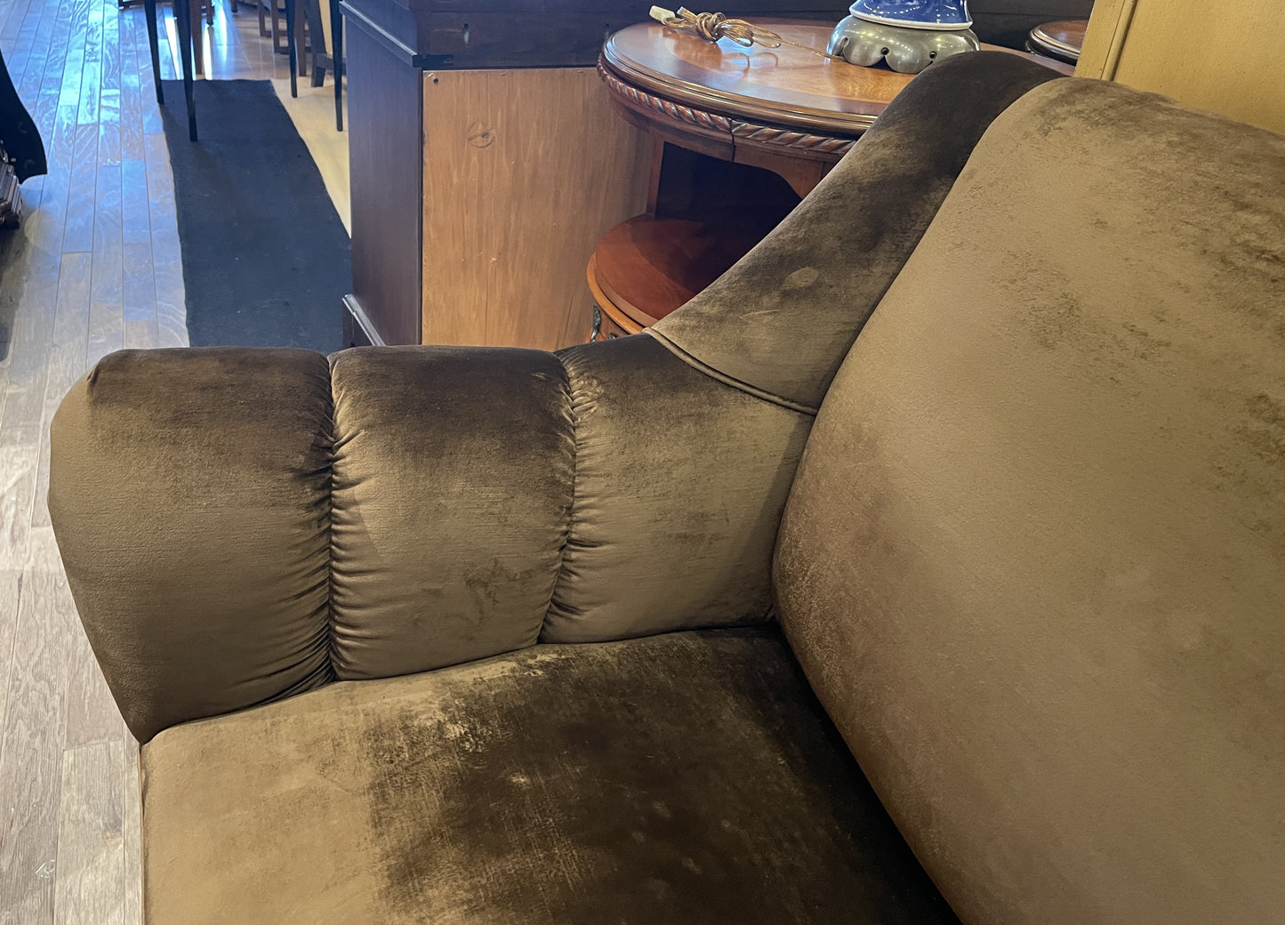 Brown Velour Loveseat with Nailhead Detailing, AS IS (0KO004)