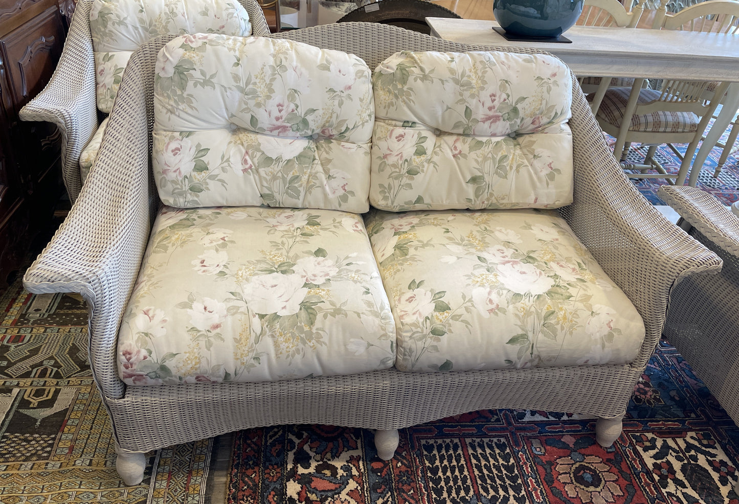 Lloyd Flanders "Lloyd Loom"  Wicker Three Season Loveseat, Floral (0OF005)