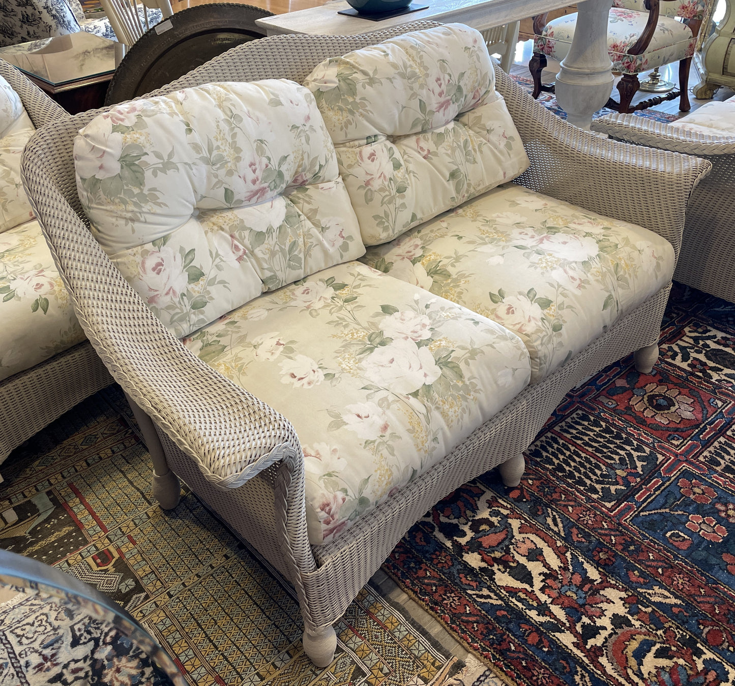 Lloyd Flanders "Lloyd Loom"  Wicker Three Season Loveseat, Floral (0OF005)