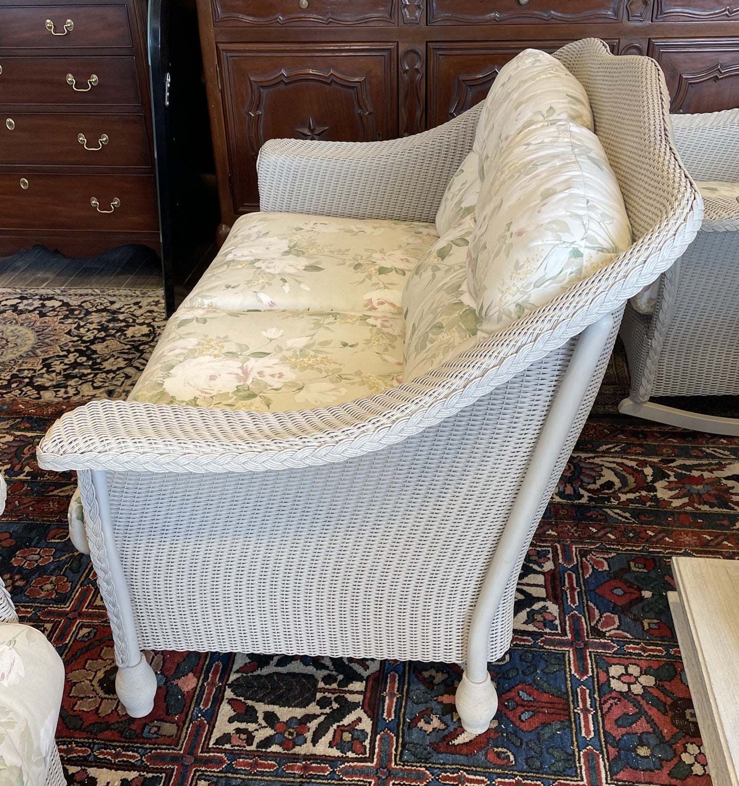 Lloyd Flanders "Lloyd Loom"  Wicker Three Season Loveseat, Floral (0OF005)