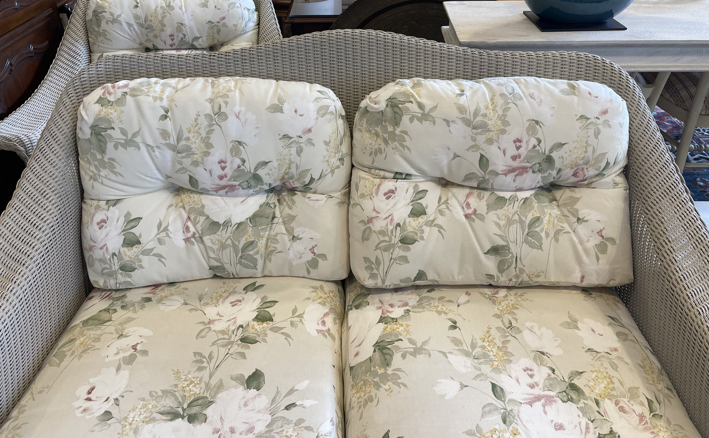 Lloyd Flanders "Lloyd Loom"  Wicker Three Season Loveseat, Floral (0OF005)