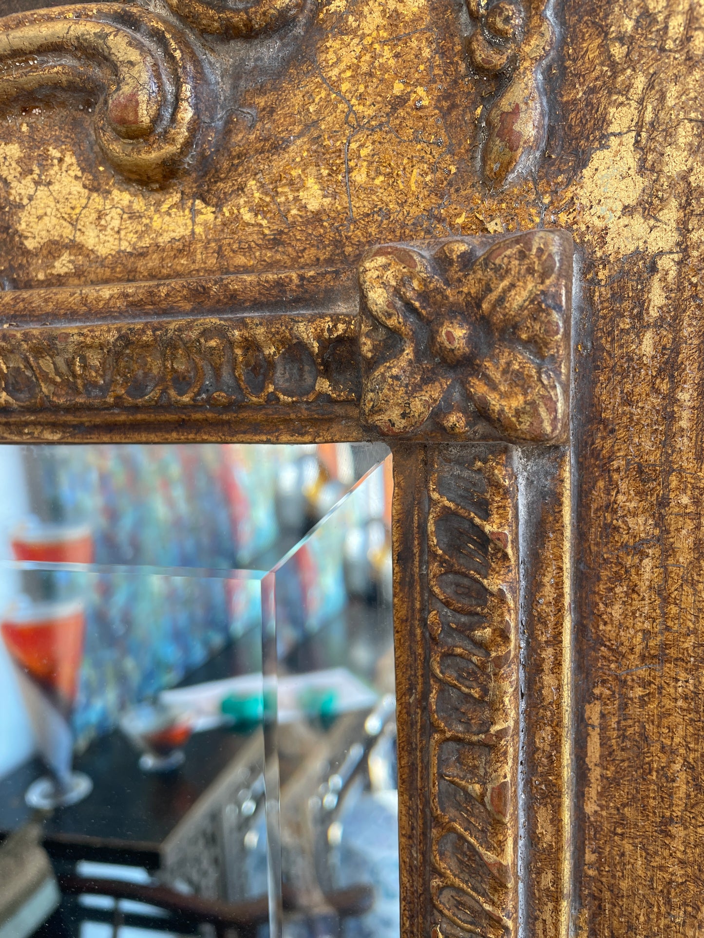 Reproduction Trumeau Mirror with gilt frame and oil painting insert (0G0011)