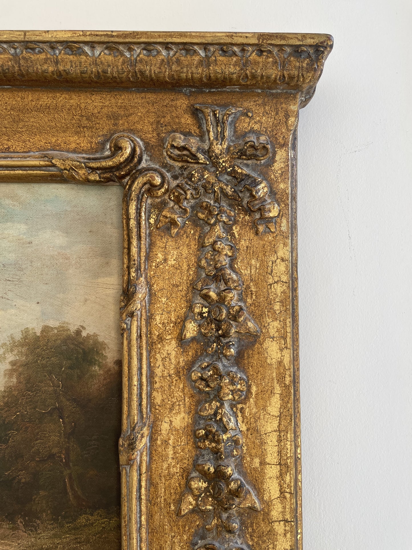 Reproduction Trumeau Mirror with gilt frame and oil painting insert (0G0011)