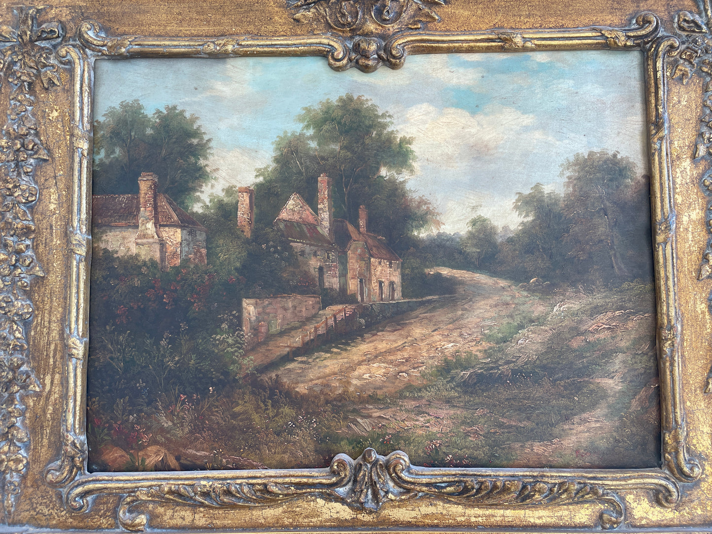 Reproduction Trumeau Mirror with gilt frame and oil painting insert (0G0011)