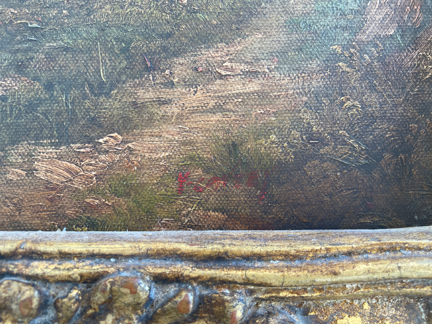 Reproduction Trumeau Mirror with gilt frame and oil painting insert (0G0011)