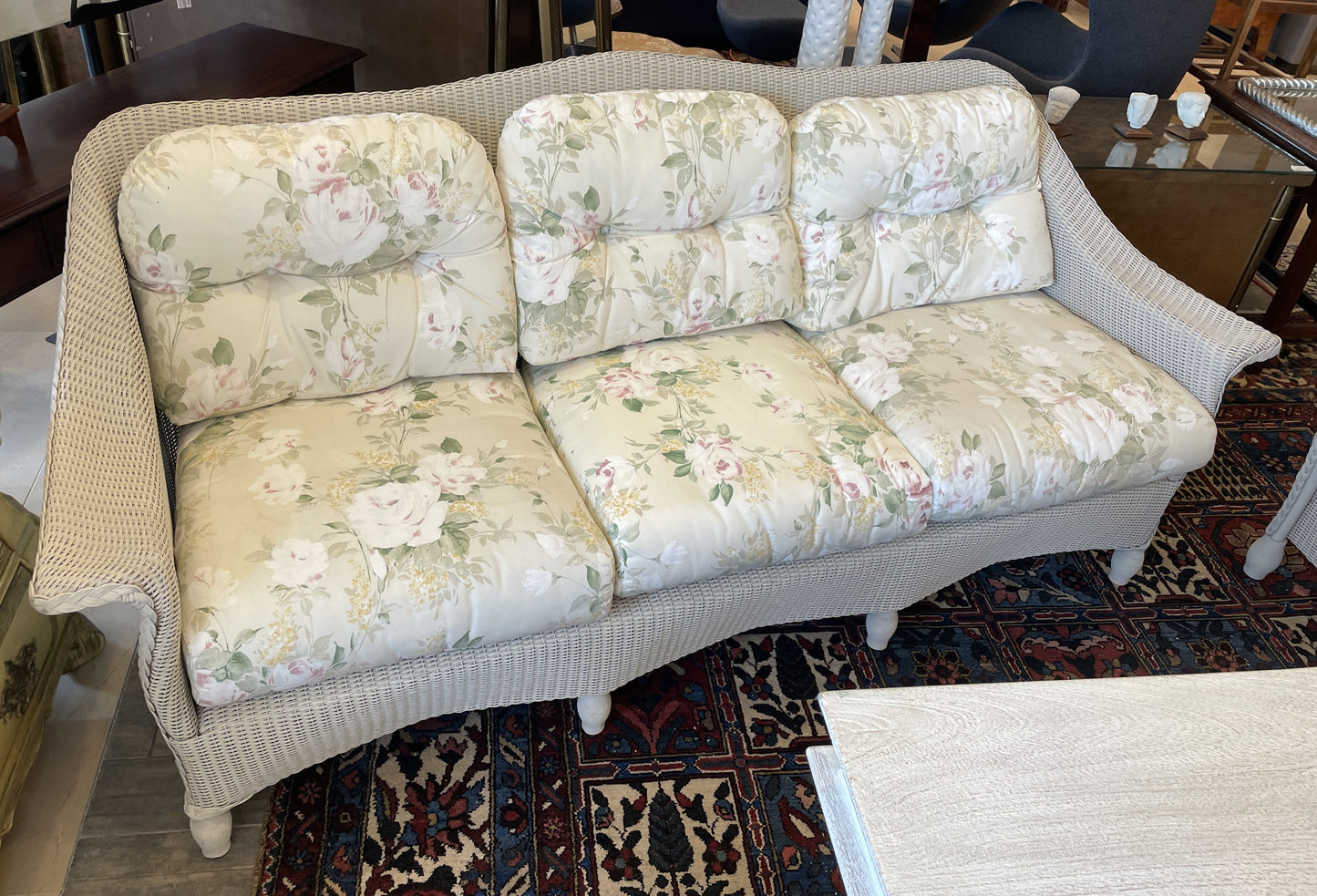 Lloyd Flanders "Lloyd Loom"  Wicker Three Season Sofa, Floral (0OF004)