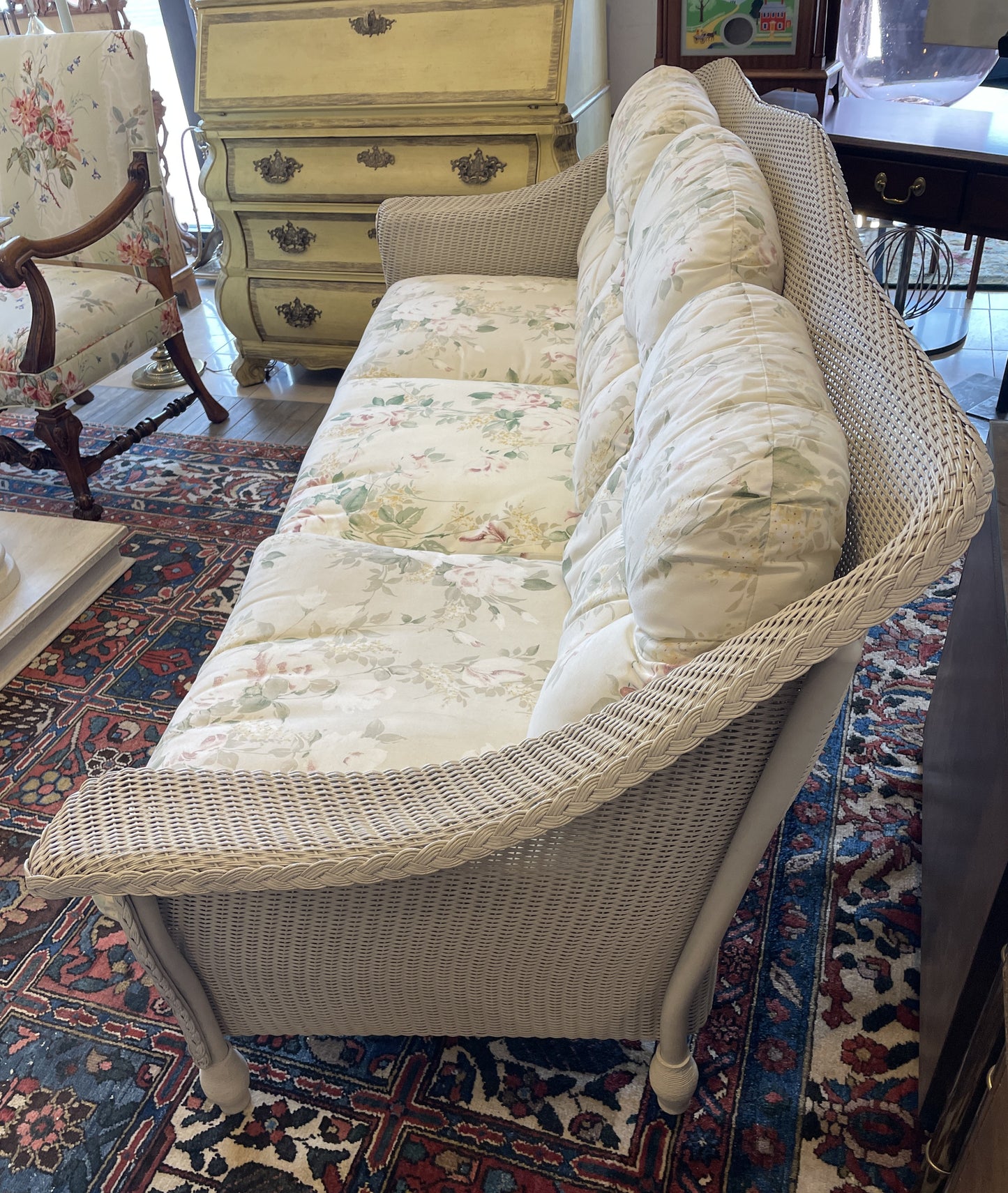 Lloyd Flanders "Lloyd Loom"  Wicker Three Season Sofa, Floral (0OF004)