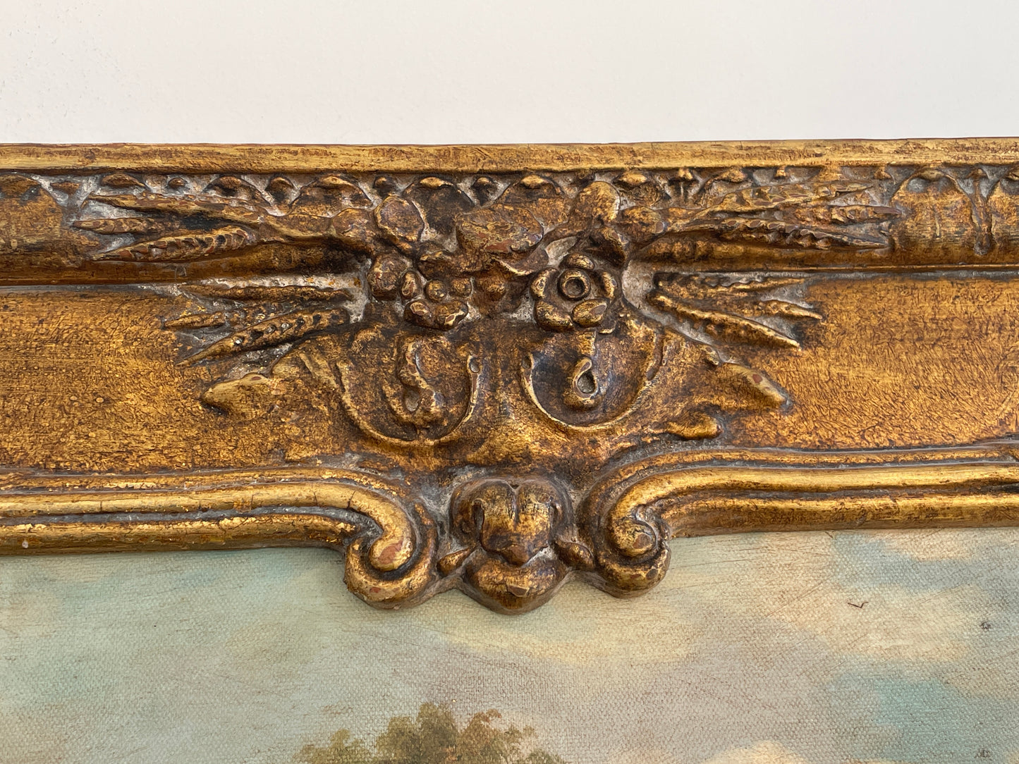 Reproduction Trumeau Mirror with gilt frame and oil painting insert (0G0011)