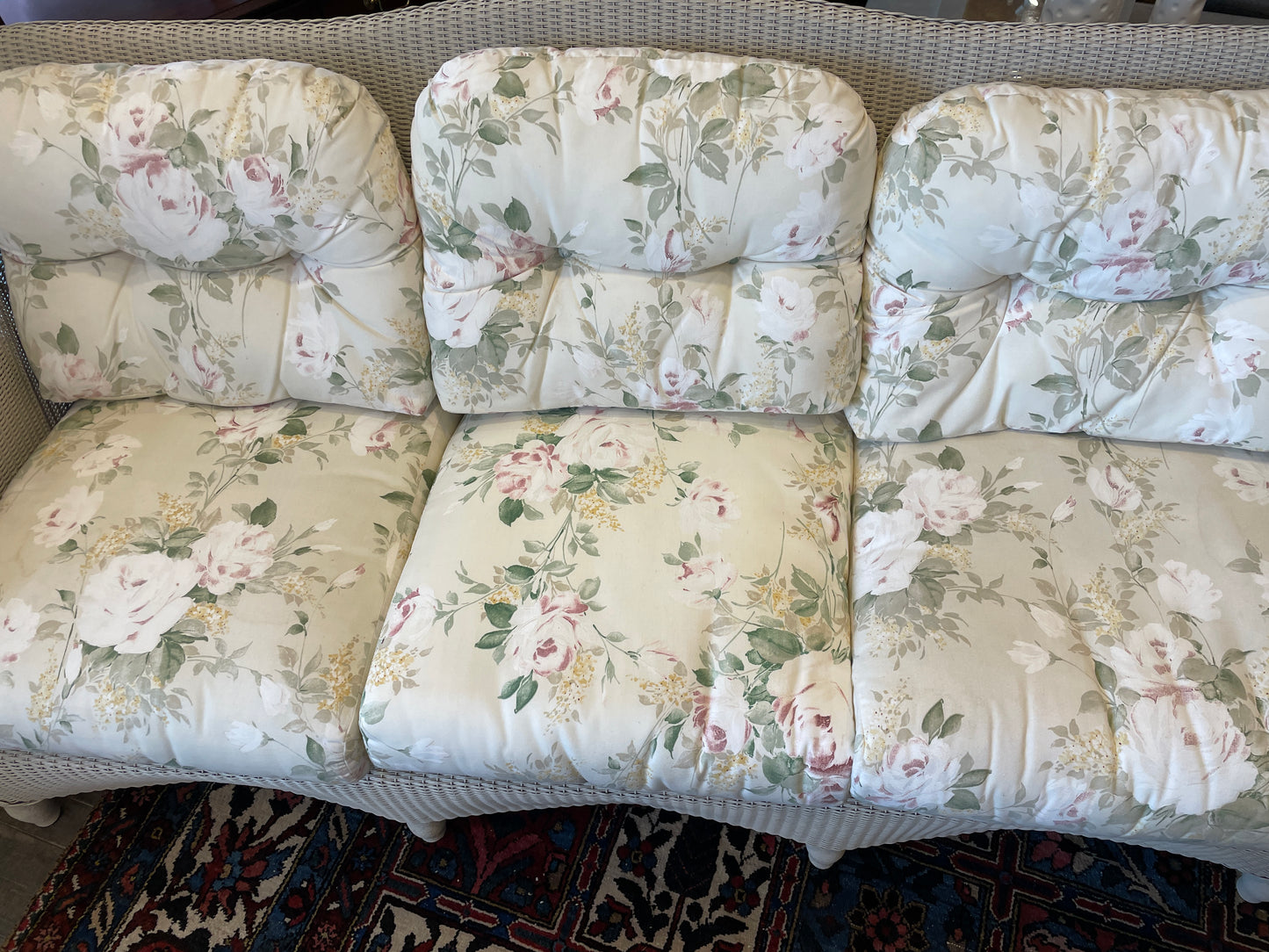 Lloyd Flanders "Lloyd Loom"  Wicker Three Season Sofa, Floral (0OF004)