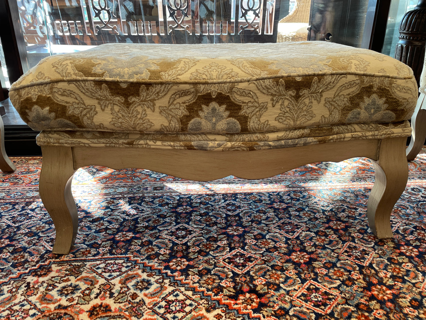 Upholstered Ottoman with faux finished base, AS IS (0GW004)