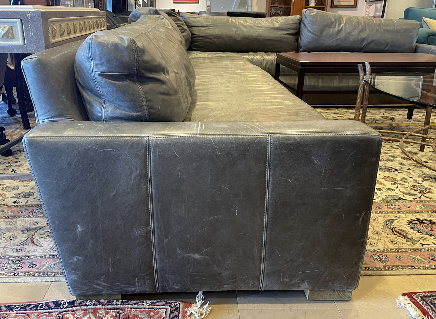 Restoration Hardware Maxwell Sectional, AS IS in Gray Italian Brompton Leather (0GW006)
