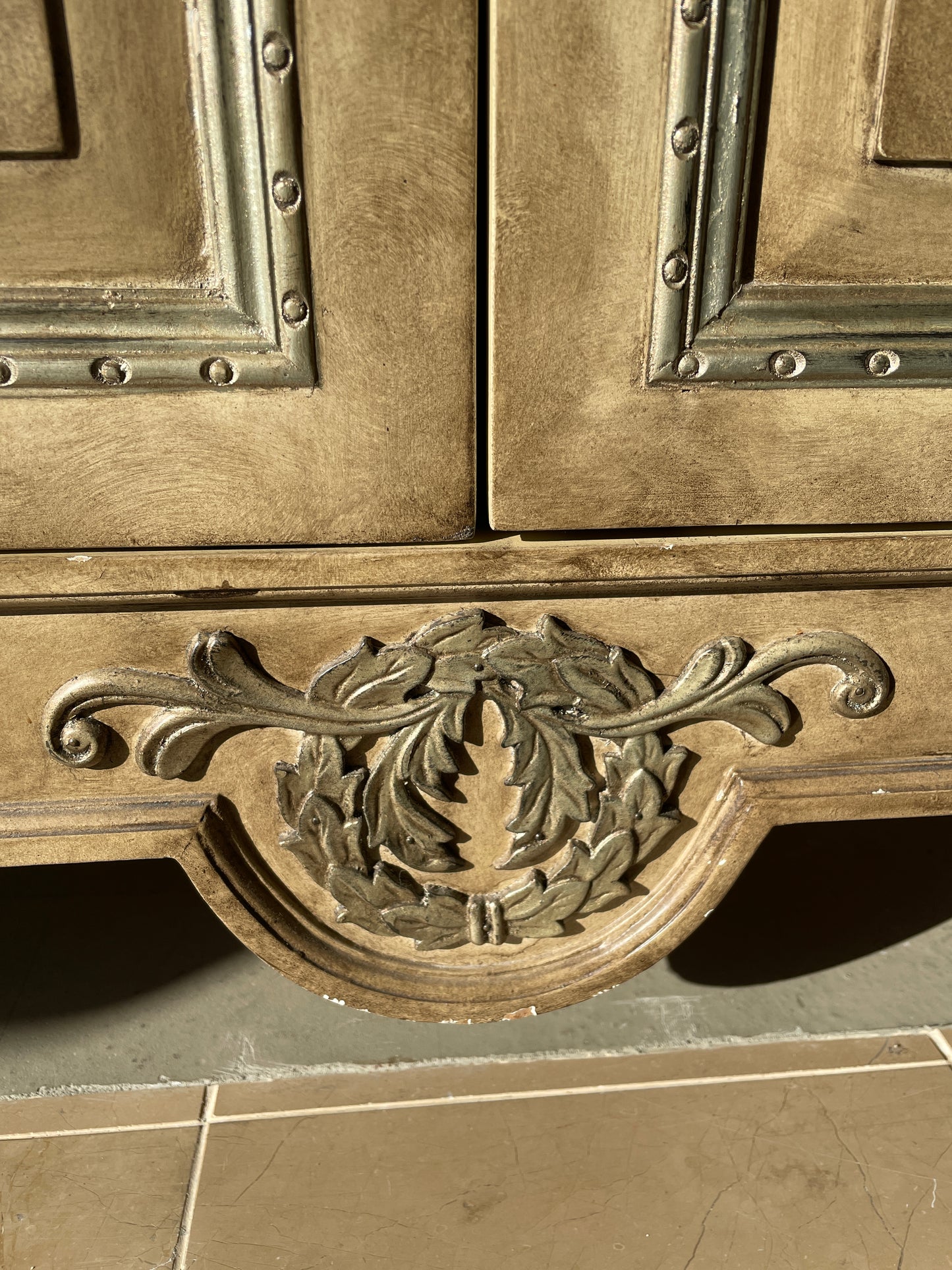 Faux Finished Console Cabinet with Marble inset top, AS IS (0GW009)