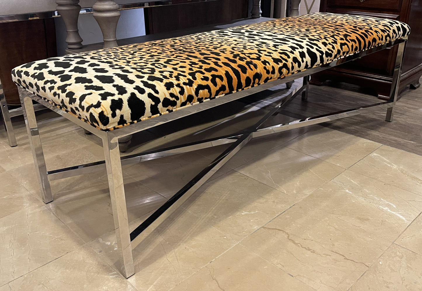 Century "Valence" Bench with Leopard Print Upholstery (0KP003)