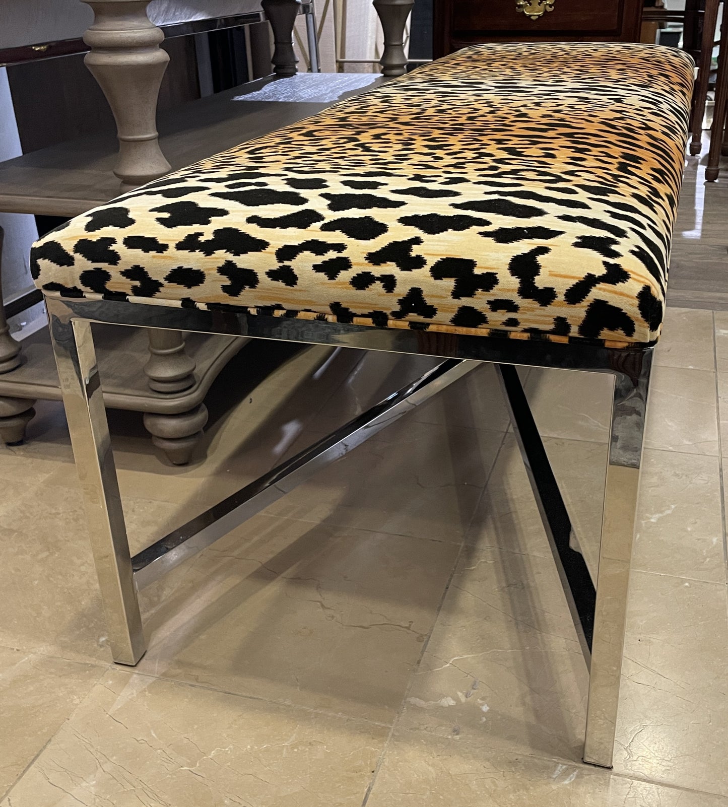 Century "Valence" Bench with Leopard Print Upholstery (0KP003)