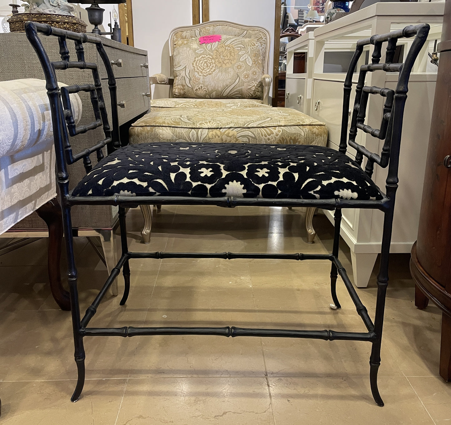 Mid Century Regency Bamboo Iron Bench (0KP006)