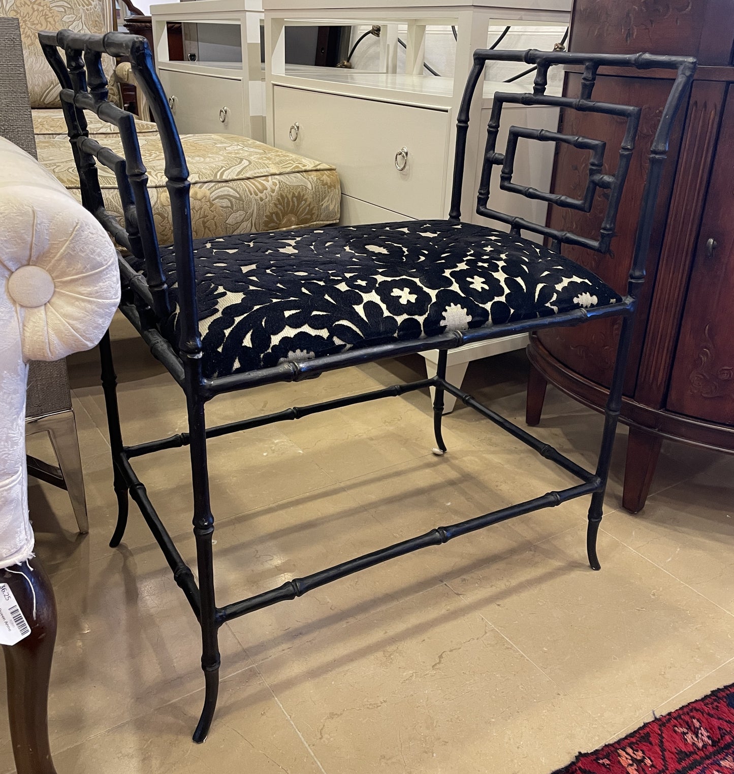 Mid Century Regency Bamboo Iron Bench (0KP006)