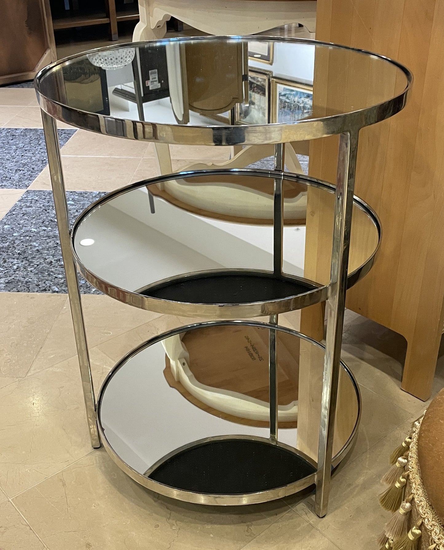 Three Tier Mirrored Iron Round Table (01D02N)