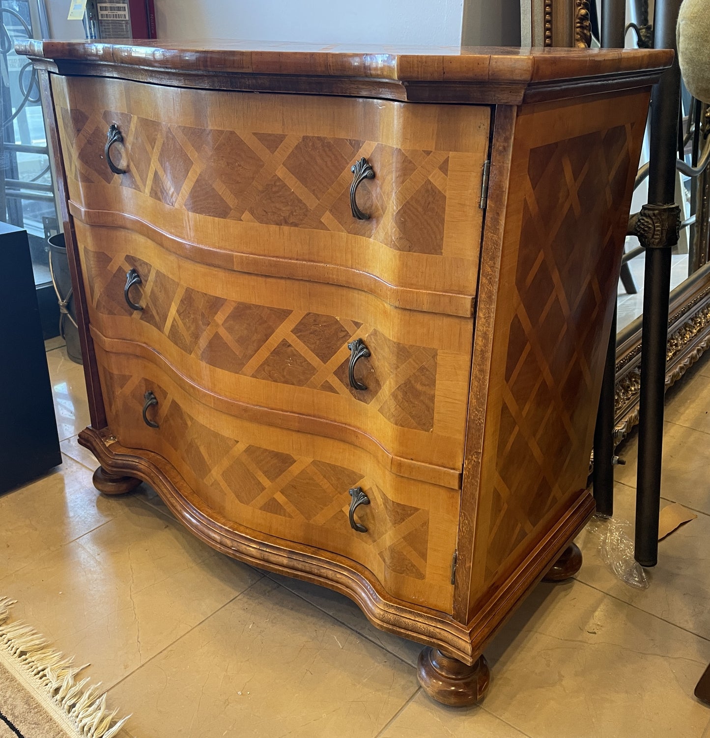 Italian Bar Cabinet with Diamond Pattern Inlay AS IS (0JZ00M)