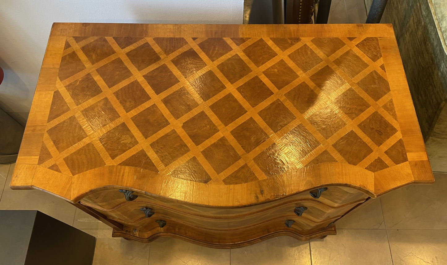 Italian Bar Cabinet with Diamond Pattern Inlay AS IS (0JZ00M)