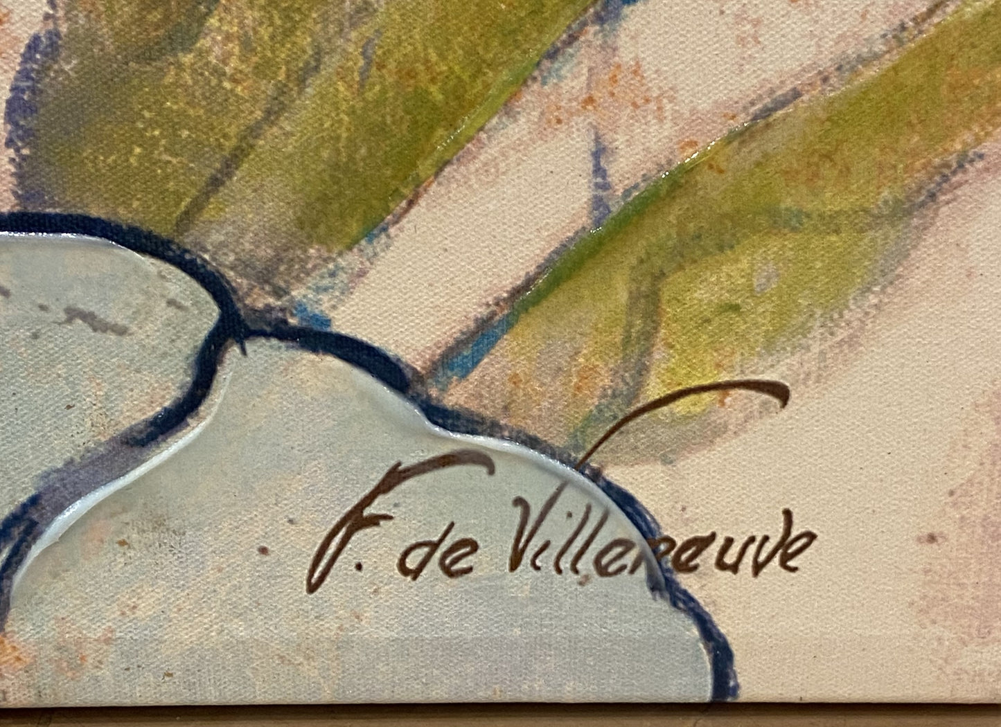 F. Du Villeneuve Large Floral Painting on Canvas (3JN1T7)
