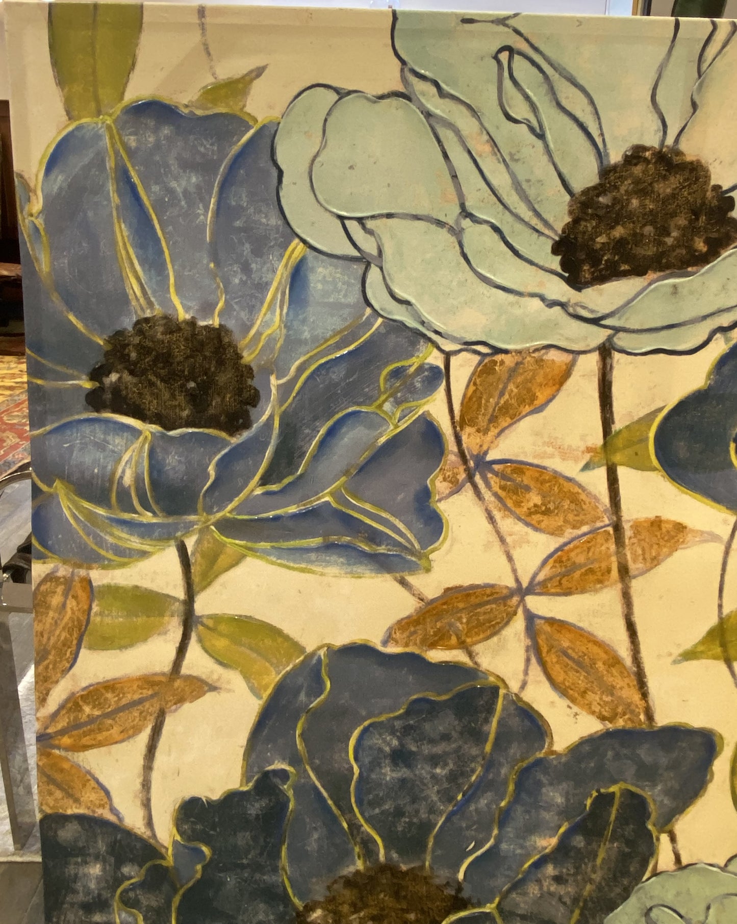 F. Du Villeneuve Large Floral Painting on Canvas (3JN1T7)