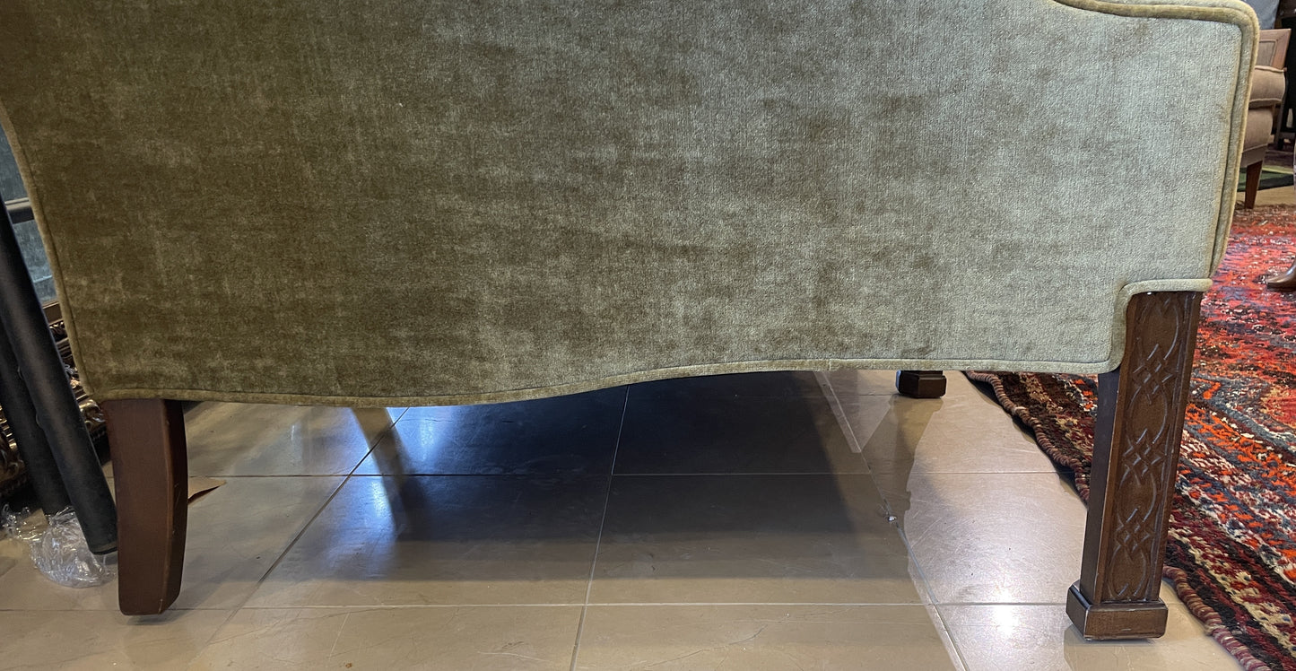 Drexel Green Velvet Chippendale Camelback Sofa, Reupholstered (0KR002)