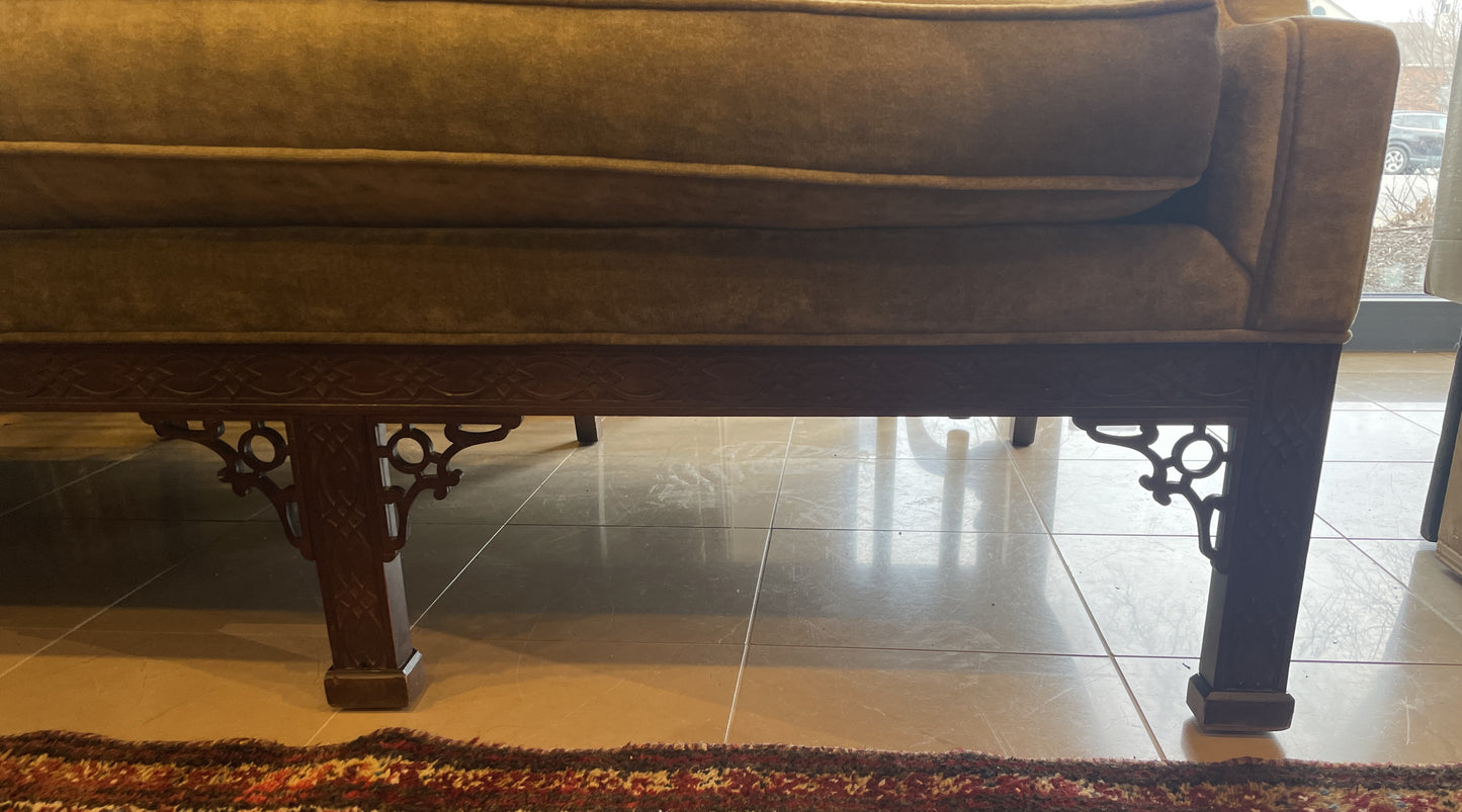 Drexel Green Velvet Chippendale Camelback Sofa, Reupholstered (0KR002)