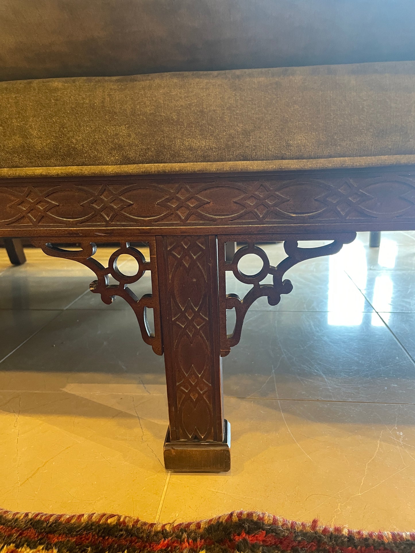 Drexel Green Velvet Chippendale Camelback Sofa, Reupholstered (0KR002)