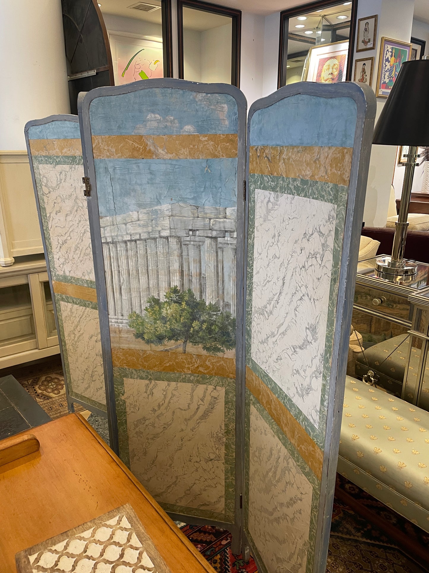 Antique Painted Canvas Room Divider/Screen, 19th Century (0G001B)