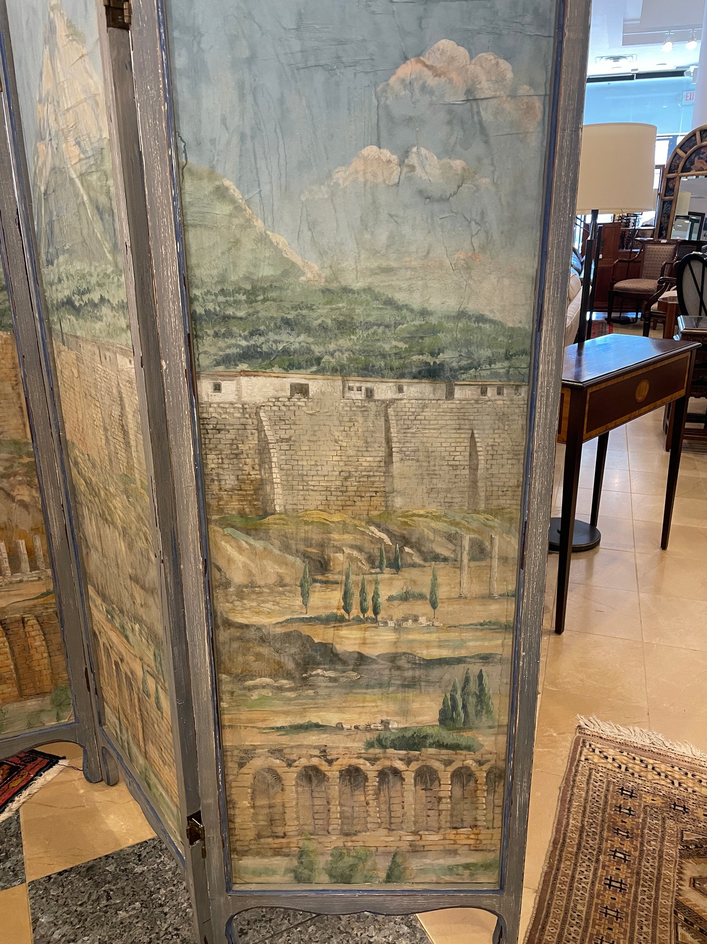Antique Painted Canvas Room Divider/Screen, 19th Century (0G001B)
