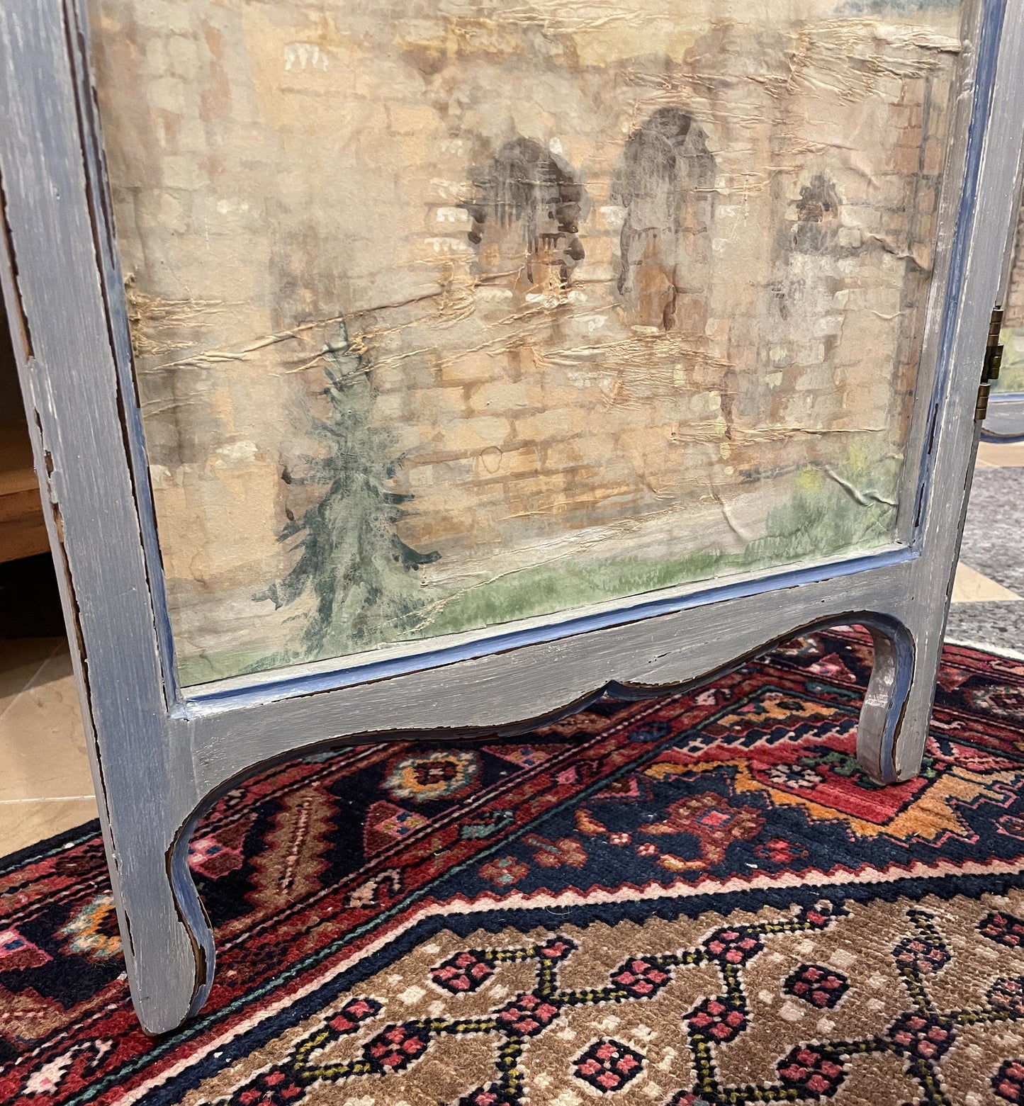 Antique Painted Canvas Room Divider/Screen, 19th Century (0G001B)