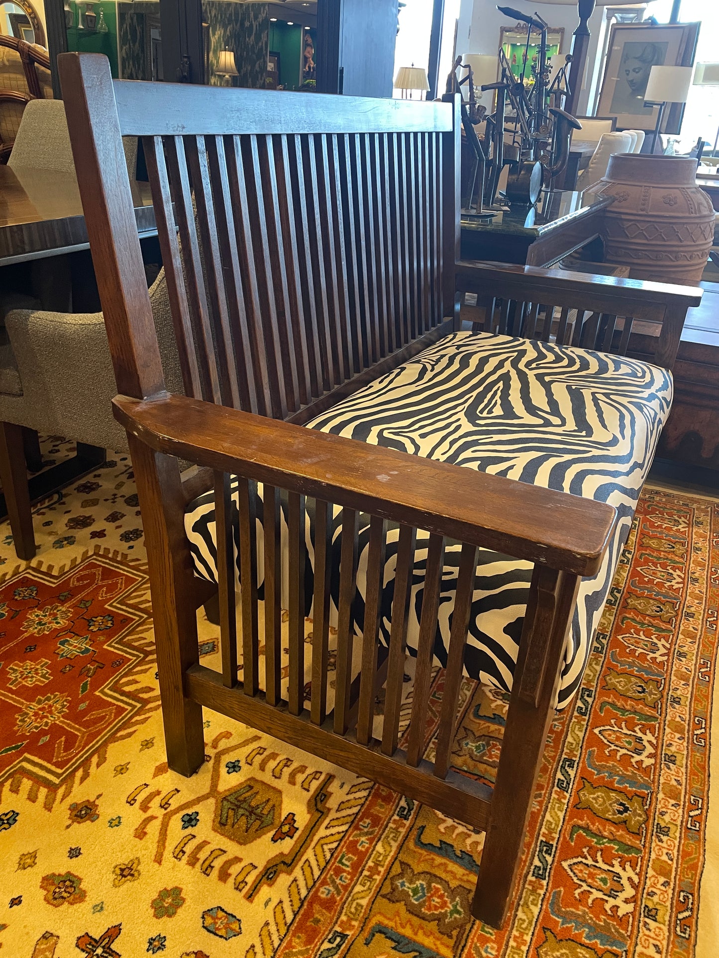 Mission Bench with Zebra Vinyl Upholstery (0H3002)