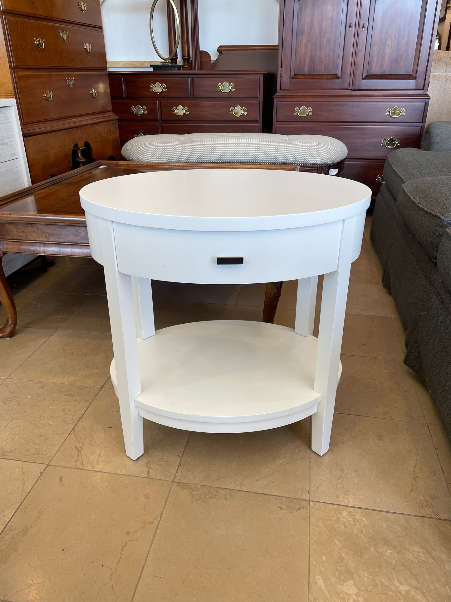 White Oval Nightstand W/ Drawer, Crate & Barrel (0OL001)