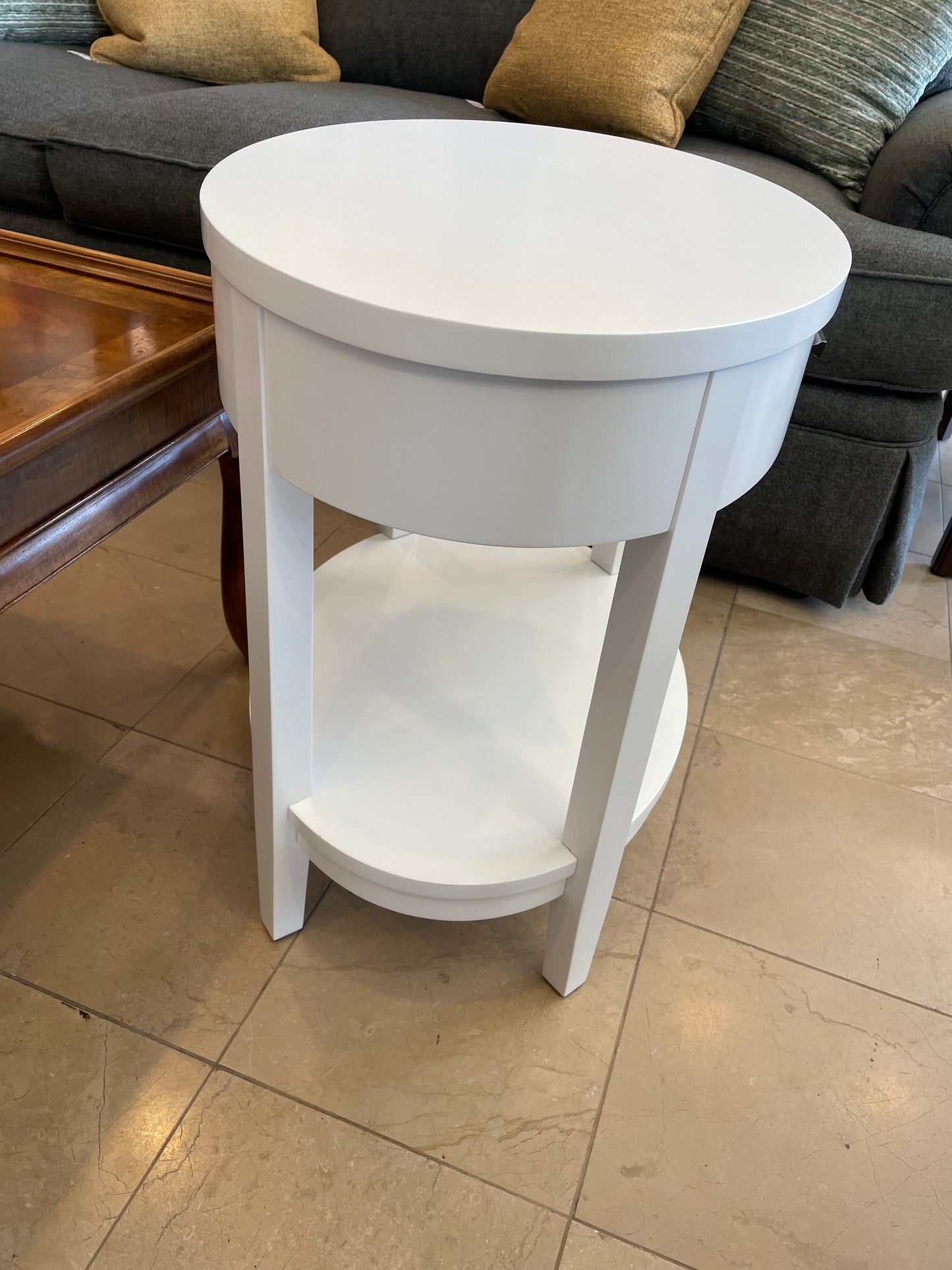 White Oval Nightstand W/ Drawer, Crate & Barrel (0OL001)