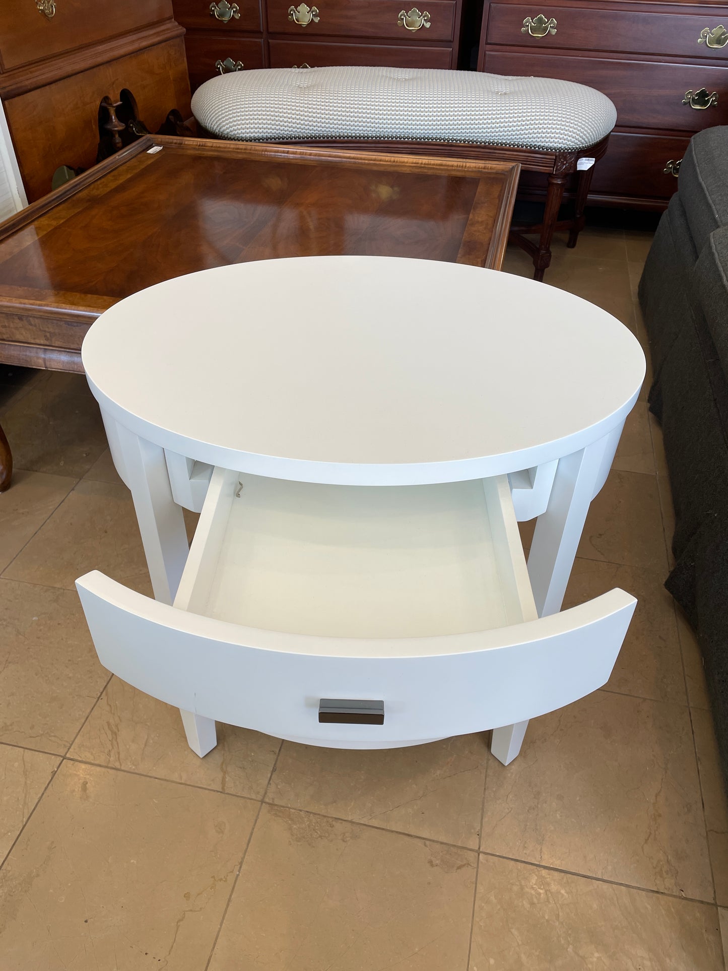 White Oval Nightstand W/ Drawer, Crate & Barrel (0OL001)