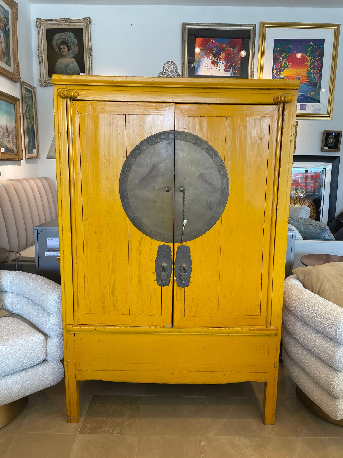 Antique Mustard Chinese Wedding Cabinet AS IS (0A900P)
