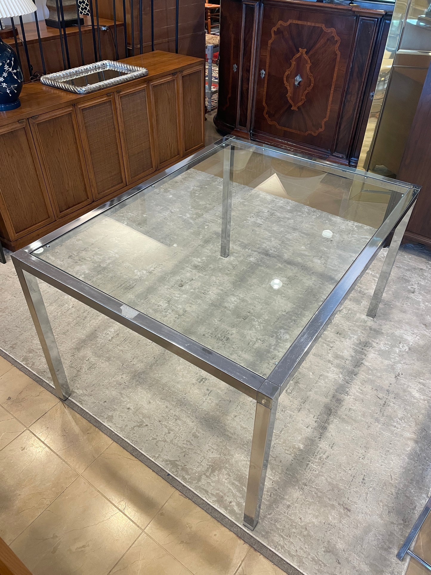 Milo Baughman Chrome & Glass Dining Table, AS IS (0A900T)