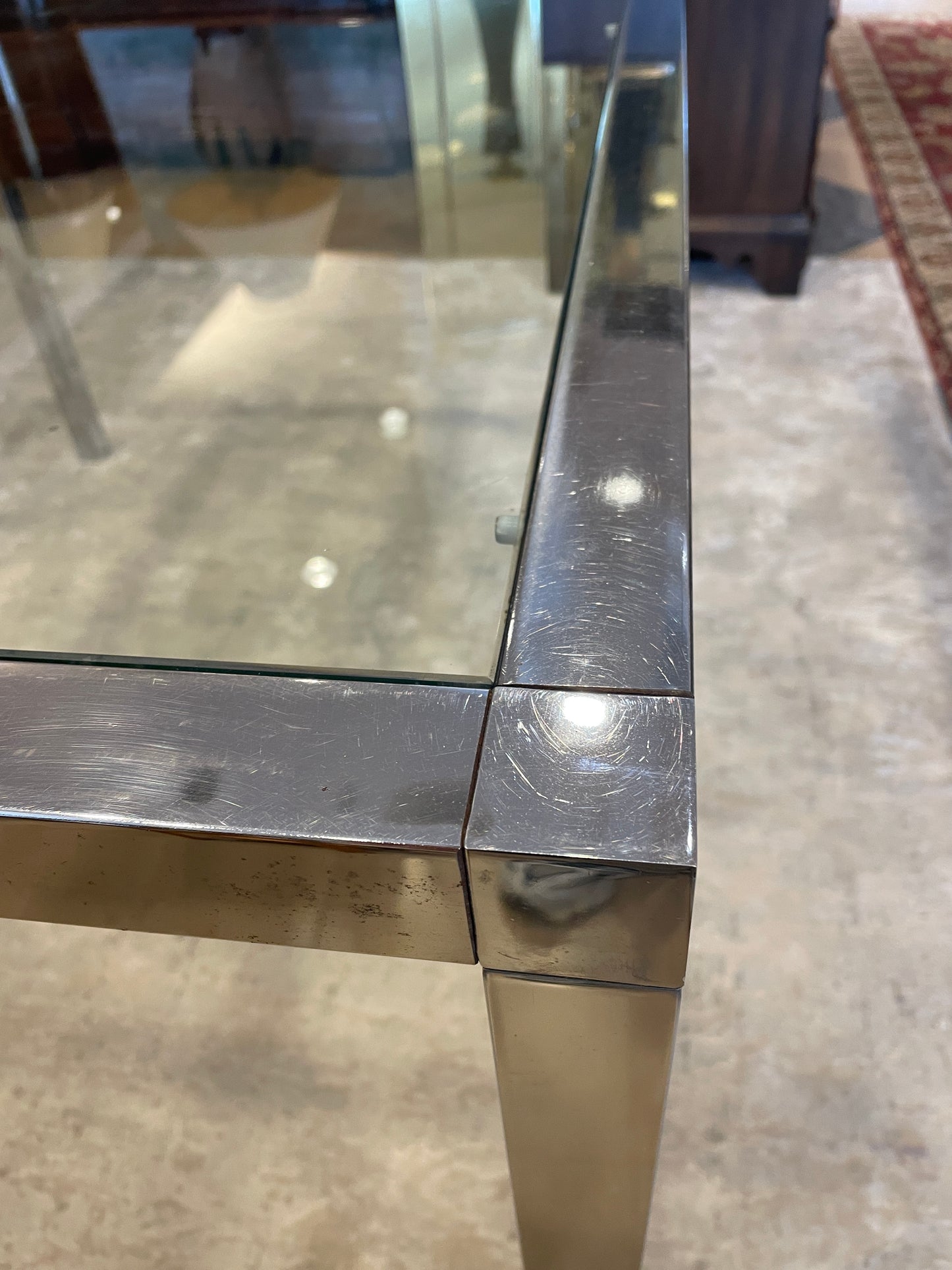 Milo Baughman Chrome & Glass Dining Table, AS IS (0A900T)