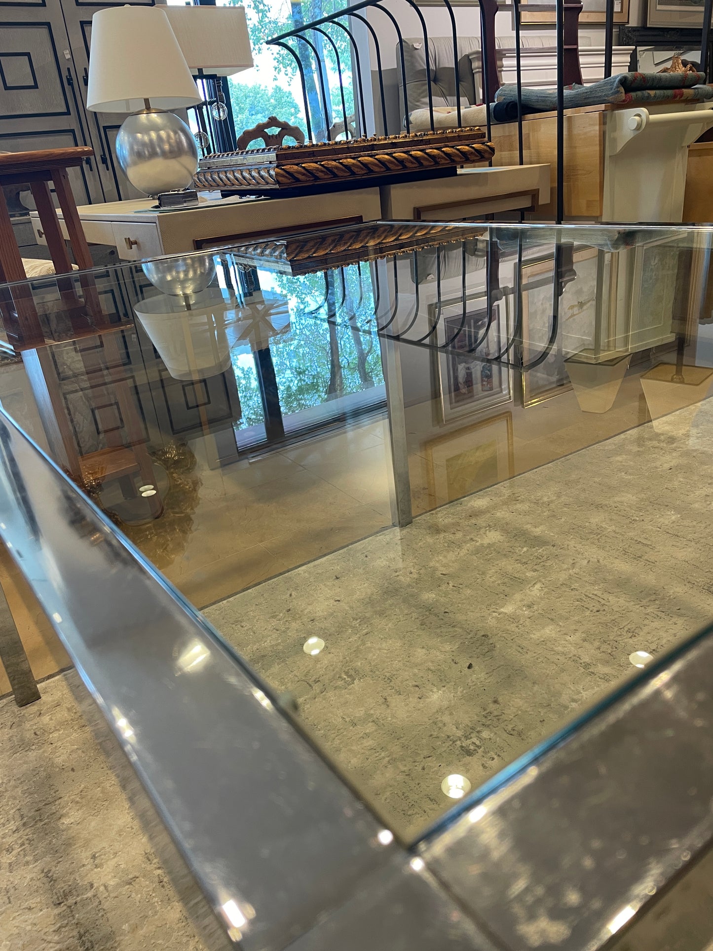 Milo Baughman Chrome & Glass Dining Table, AS IS (0A900T)