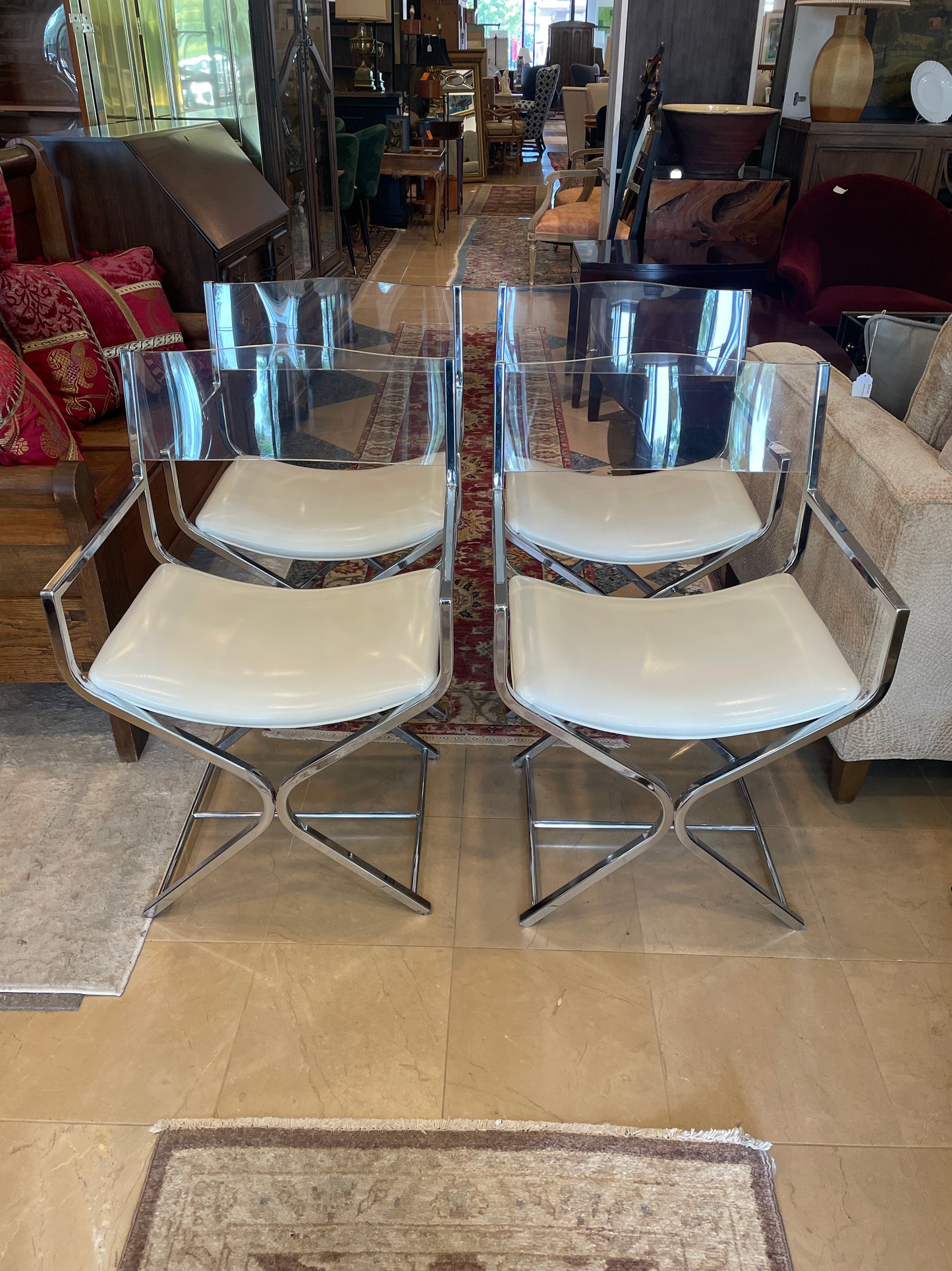Milo Baughman Acrylic & Leather Director Chairs, Set of 4, AS IS (0A900U)