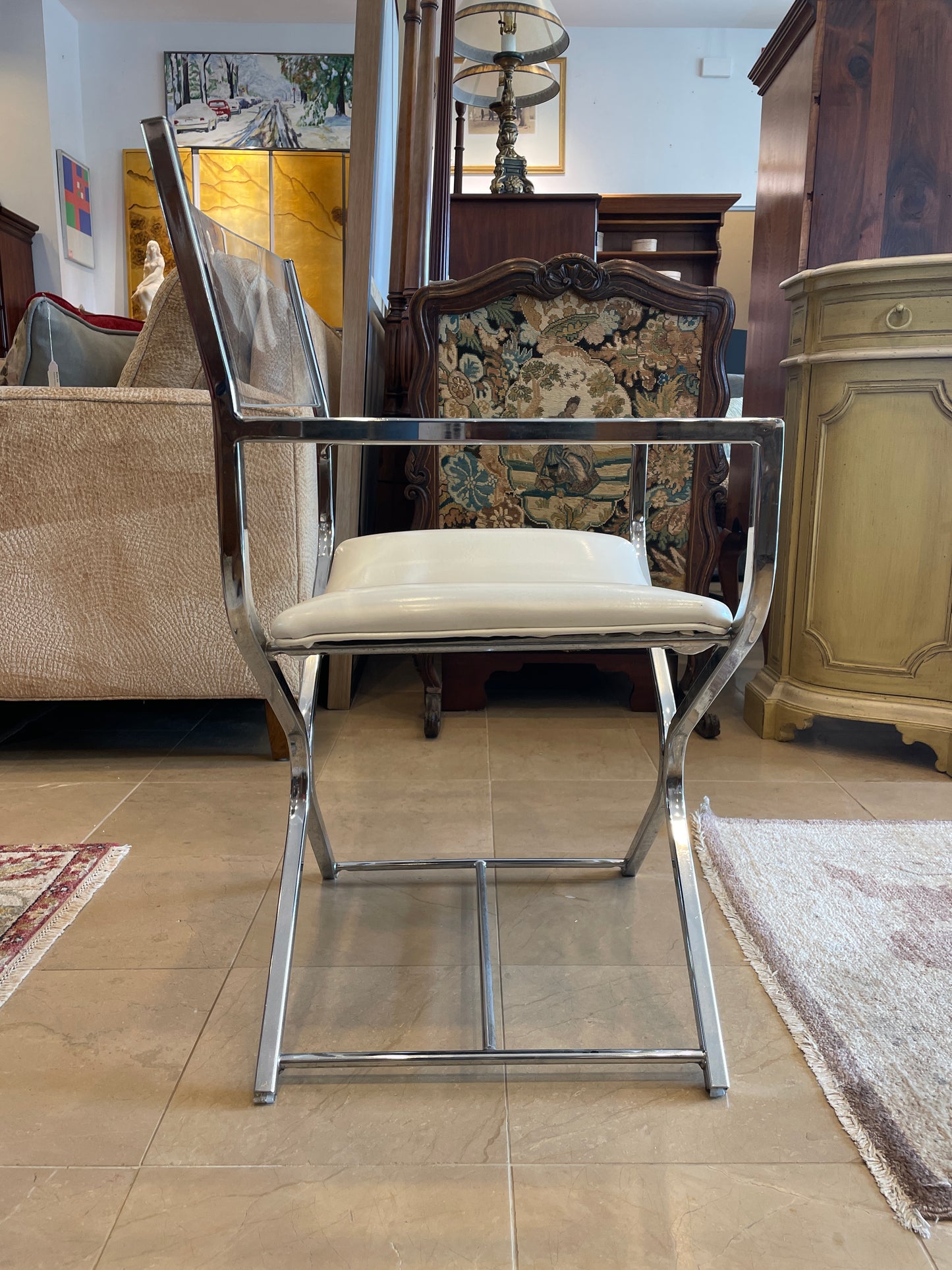 Milo Baughman Acrylic & Leather Director Chairs, Set of 4, AS IS (0A900U)
