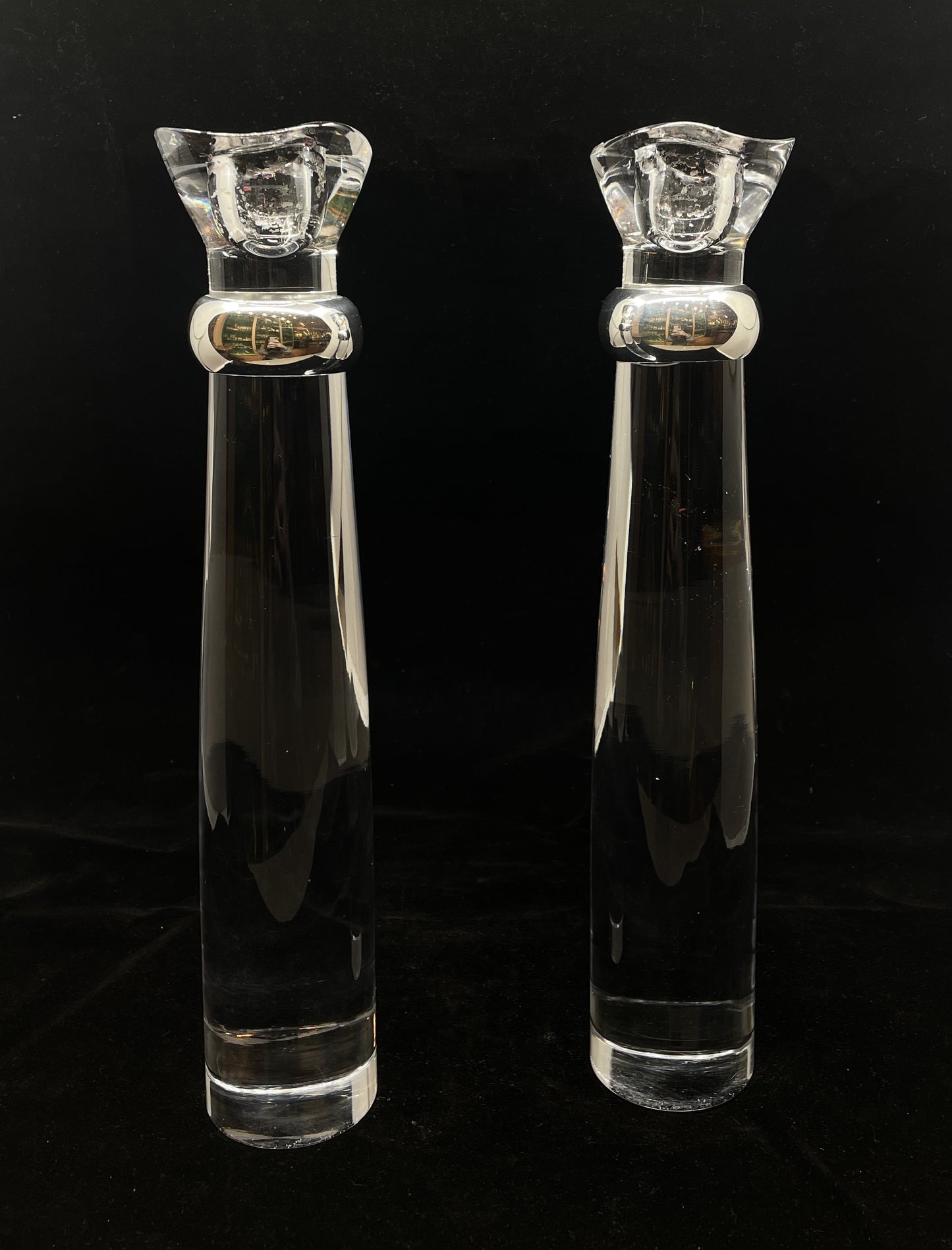Nambe Titan Glass Candlesticks, a pair (0D300D)