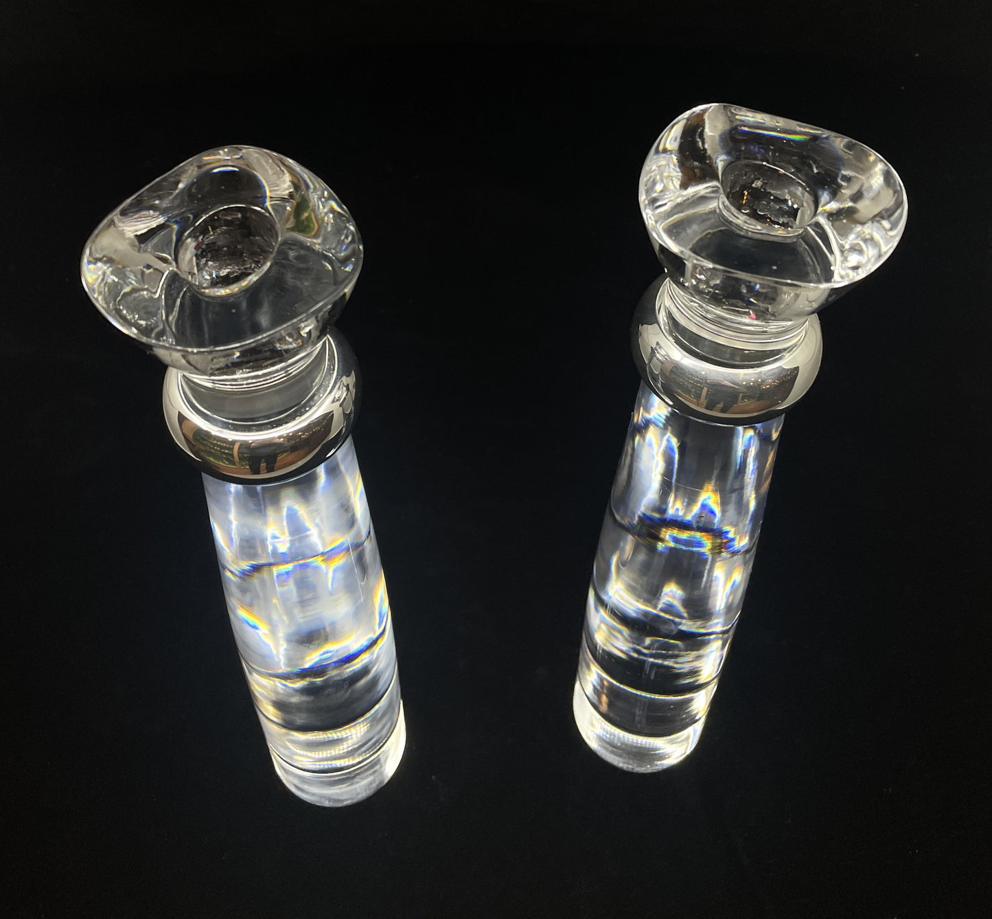 Nambe Titan Glass Candlesticks, a pair (0D300D)