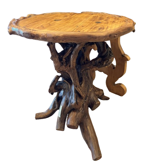 Root Wood End Table with Plank Top (03G008)