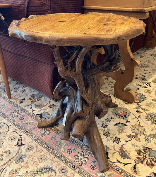 Root Wood End Table with Plank Top (03G008)