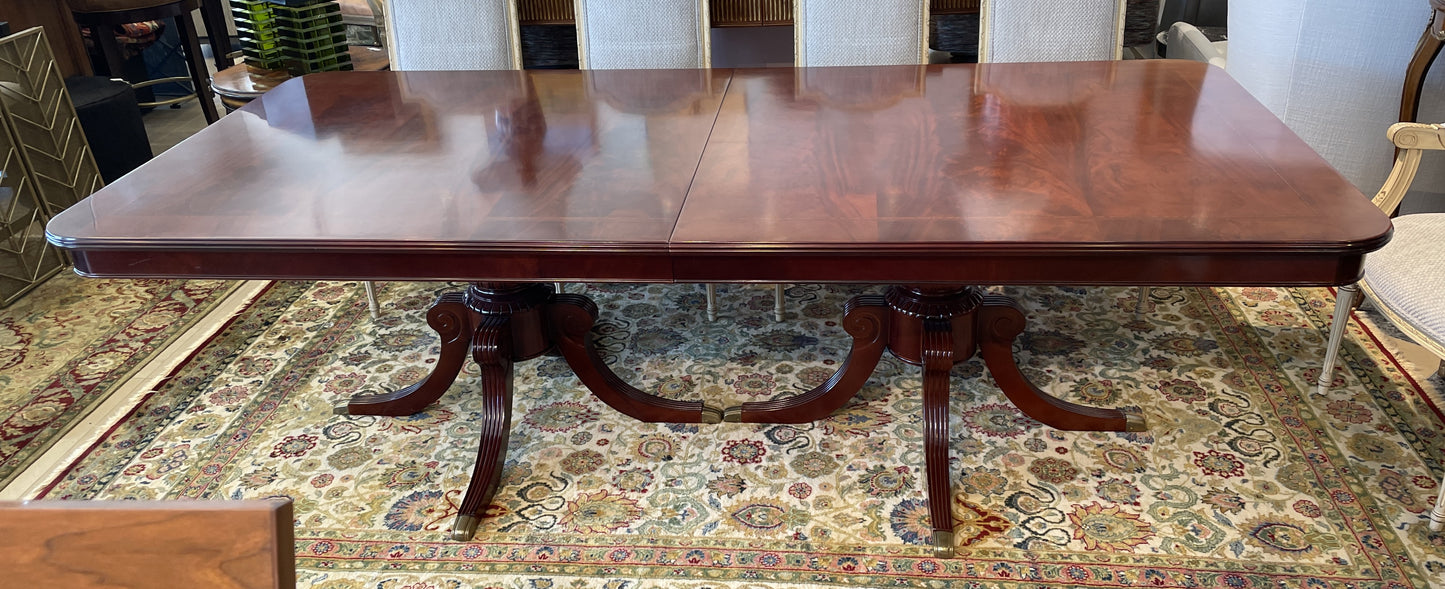 Guerra Vanni Double Pedestal Georgian Inlay Dining Table, AS IS (00Y008)