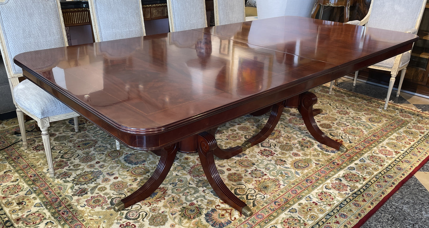 Guerra Vanni Double Pedestal Georgian Inlay Dining Table, AS IS (00Y008)