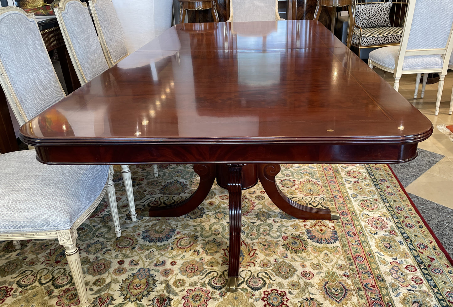Guerra Vanni Double Pedestal Georgian Inlay Dining Table, AS IS (00Y008)