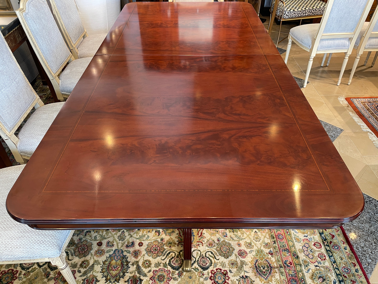 Guerra Vanni Double Pedestal Georgian Inlay Dining Table, AS IS (00Y008)