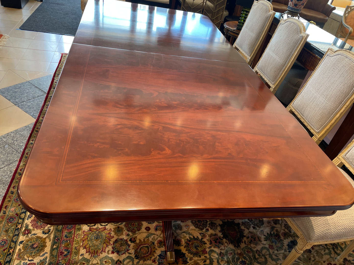 Guerra Vanni Double Pedestal Georgian Inlay Dining Table, AS IS (00Y008)